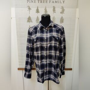 Distillery Apparel Men's Plaid Western Snap Button Shirt - Blue/Tan - Medium